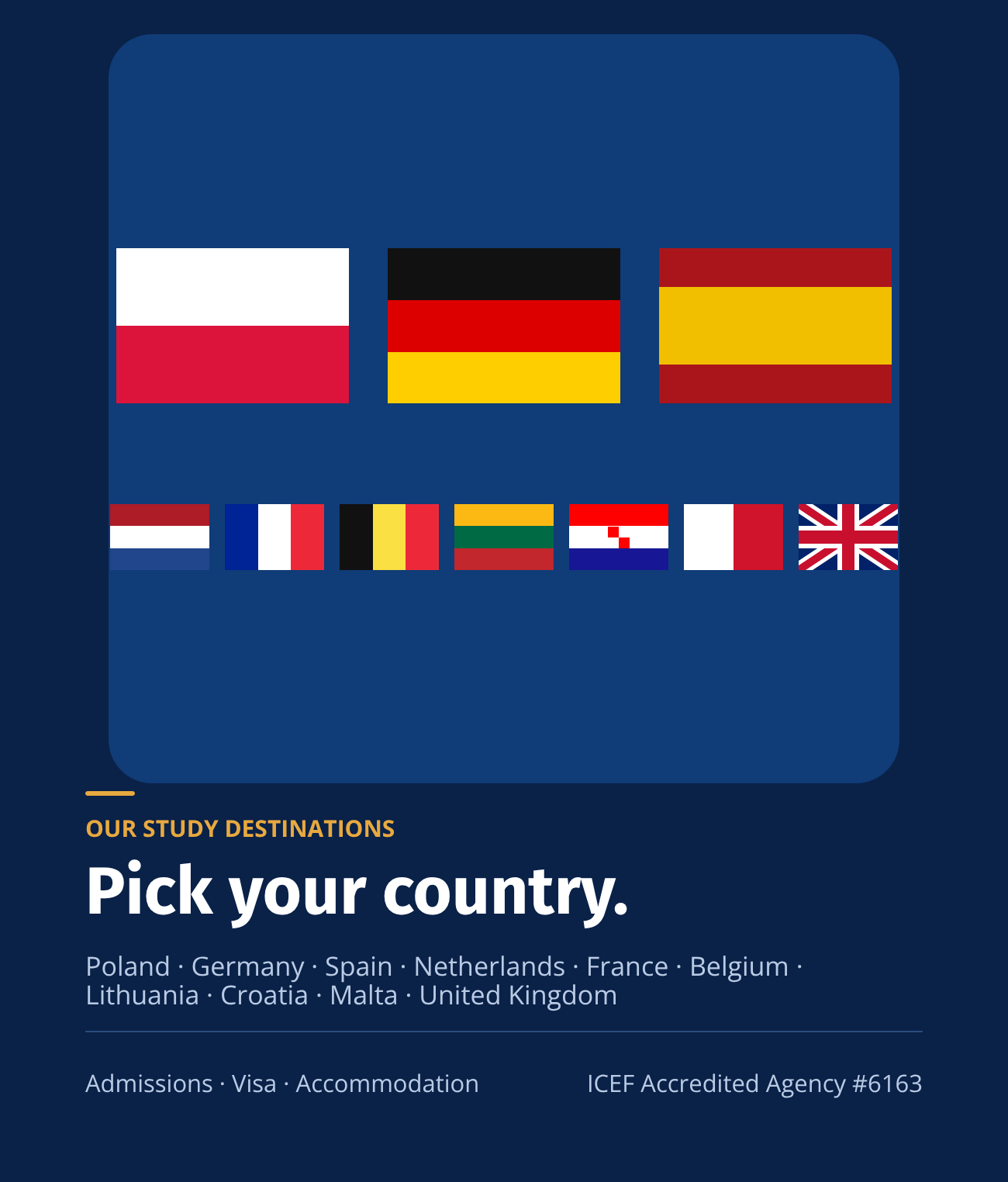 Flags of the ten European countries EERIV Europe places students in